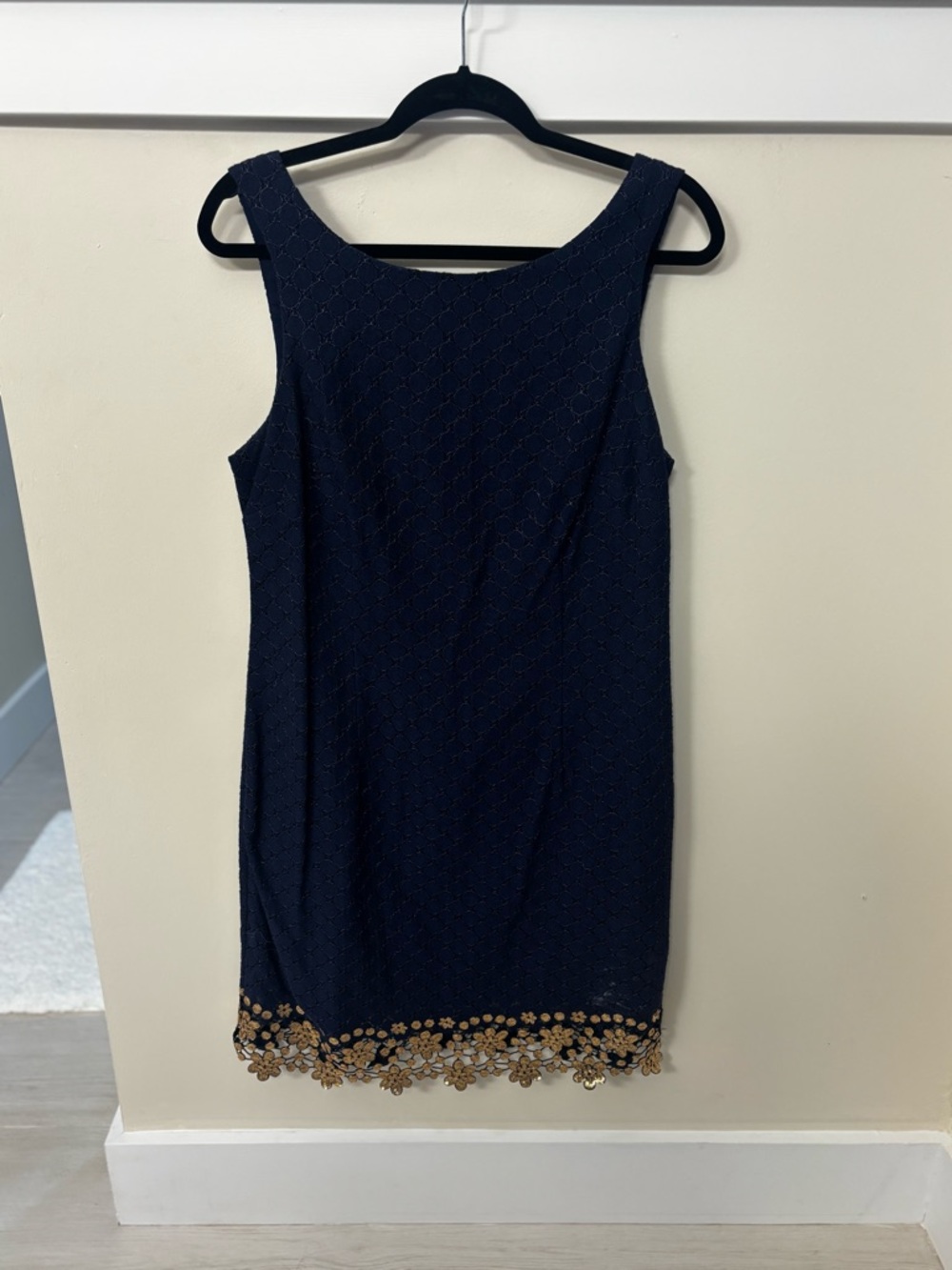 Lilly Pulitzer Navy Midi Dress with Gold Floral Hem